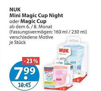 NUK Mini Magic Cup Night oder Magic Cup ab dem 6./ 8. Monat (Fassungsvermögen: 160 ml / 230 ml) verschiedene Motive je Stück
