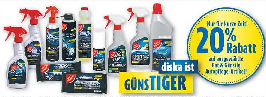 Nur für kurze Zeit! 20% Rabatt auf ausgewählte Gut & Günstig Autopflege-Artikel!