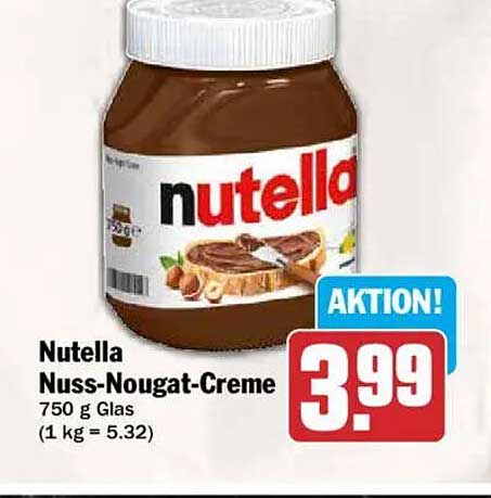 Nutella Nuss-Nougat-Creme 750 g Glas (1 kg = 5.32)