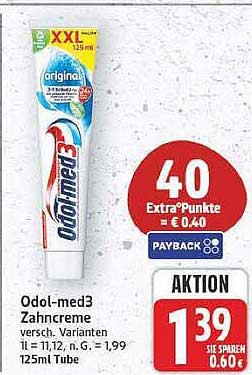 Odol-med3 Zahncreme versch. Varianten 1 l = 11,12, n. G. = 1,99 125 ml Tube