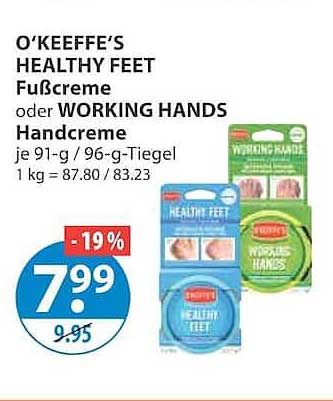 O'KEEFFE'S HEALTHY FEET Fußcreme oder WORKING HANDS Handcreme je 91-g / 96-g-Tiegel