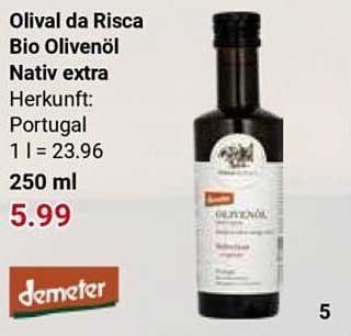 Olival da Risca Bio Olivenöl Nativ extra Herkunft: Portugal 1 l = 23.96 250 ml