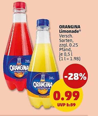 ORANGINA Limonade* Versch. Sorten, zzgl. 0.25 Pfand, je 0,5 l (1 l = 1.98)