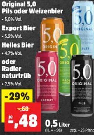 Original 5,0 Pils oder Weizenbier
