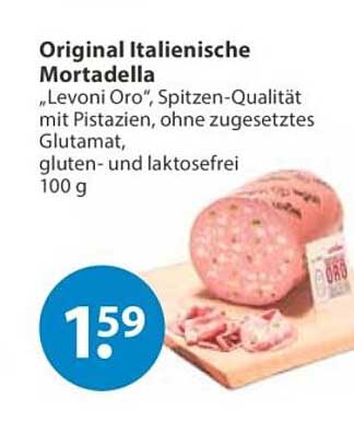 Original Italienische Mortadella „Levoni Oro“, Spitzen-Qualität mit Pistazien, ohne zugesetztes Glutamat, gluten- und laktosefrei 100 g