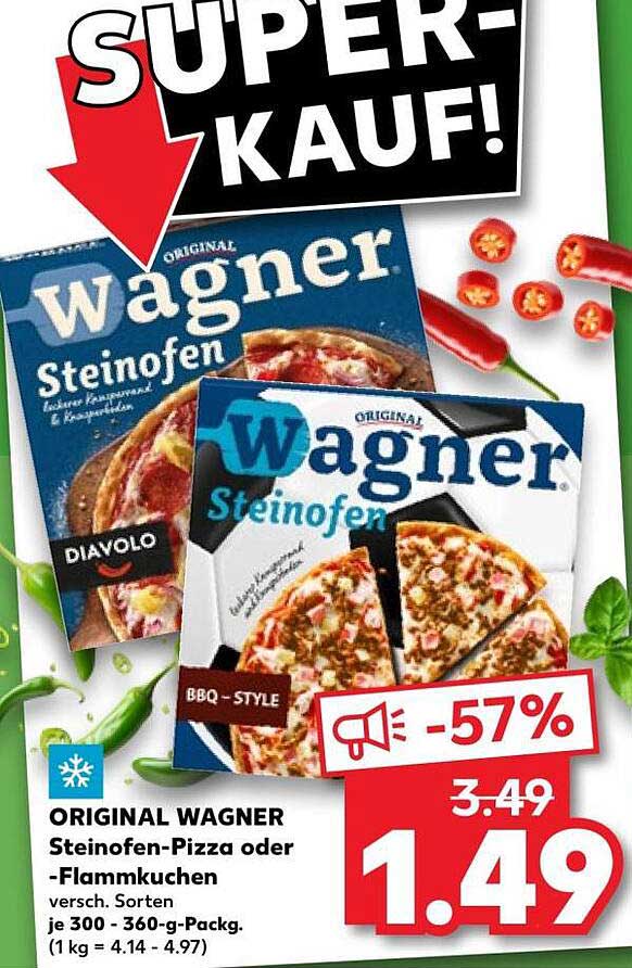 ORIGINAL WAGNER Steinofen-Pizza oder -Flammkuchen versch. Sorten je 300 - 360-g-Packg. (1 kg = 4.14 - 4.97)