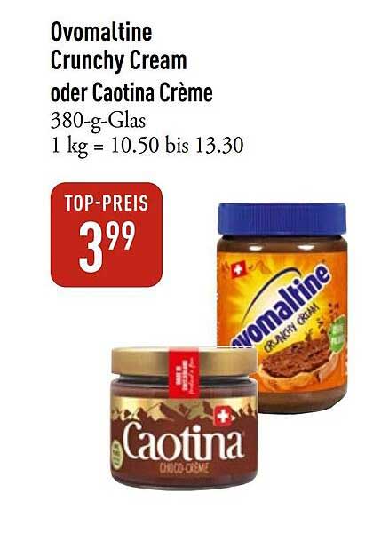 Ovomaltine Crunchy Cream oder Caotina Crème 380-g-Glas