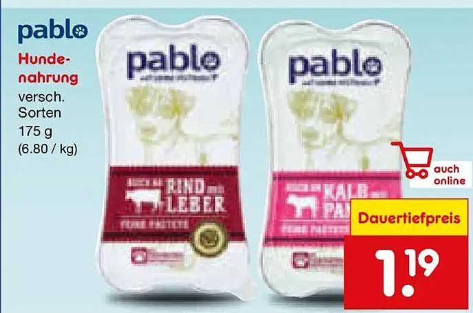 pablo Hundenahrung versch. Sorten 175 g (6.80 / kg)