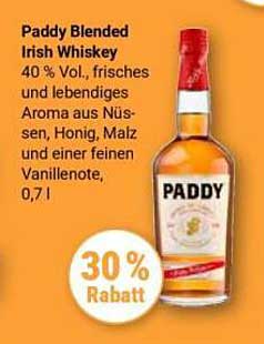 Paddy Blended Irish Whiskey 40 % Vol., frisches und lebendiges Aroma aus Nüssen, Honig, Malz und einer feinen Vanillenote, 0,7 l