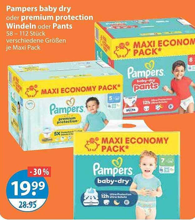 Pampers baby dry oder premium protection Windeln oder Pants 58 – 112 Stück verschiedene Größen je Maxi Pack