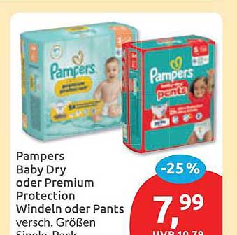 Pampers Baby Dry oder Premium Protection Windeln oder Pants versch. Größen Single Pack