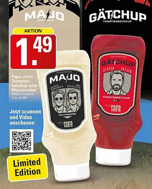 Papa Joe's Tomaten Ketchup oder Mayonnaise 500ml Flasche