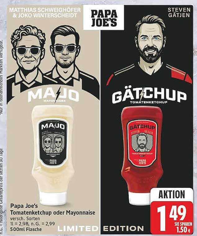 Papa Joe's Tomatenketchup oder Mayonnaise versch. Sorten 500ml Flasche