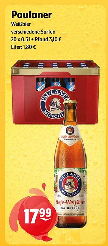 Paulaner Weißbier verschiedene Sorten 20 x 0,5 l + Pfand 3,10 € Liter: 1,80 €