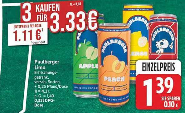 PAULBERGER Limo Erfrischungsgetränk, versch. Sorten, + 0,25 Pfand/Dose 1 l