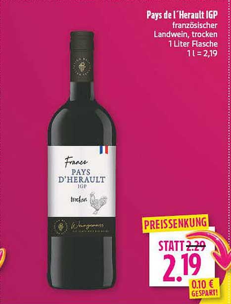 Pays de l’Hérault IGP französischer Landwein, trocken 1 Liter Flasche