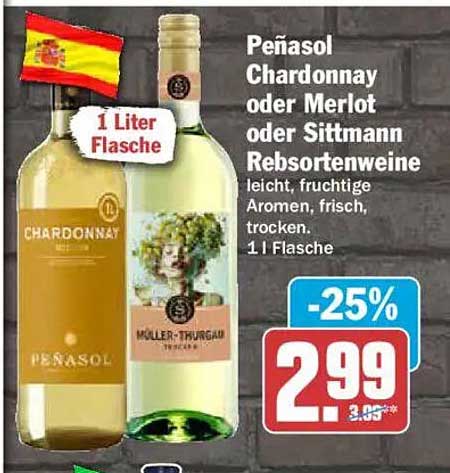 Peñasol Chardonnay oder Merlot oder Sittmann Rebsortenweine