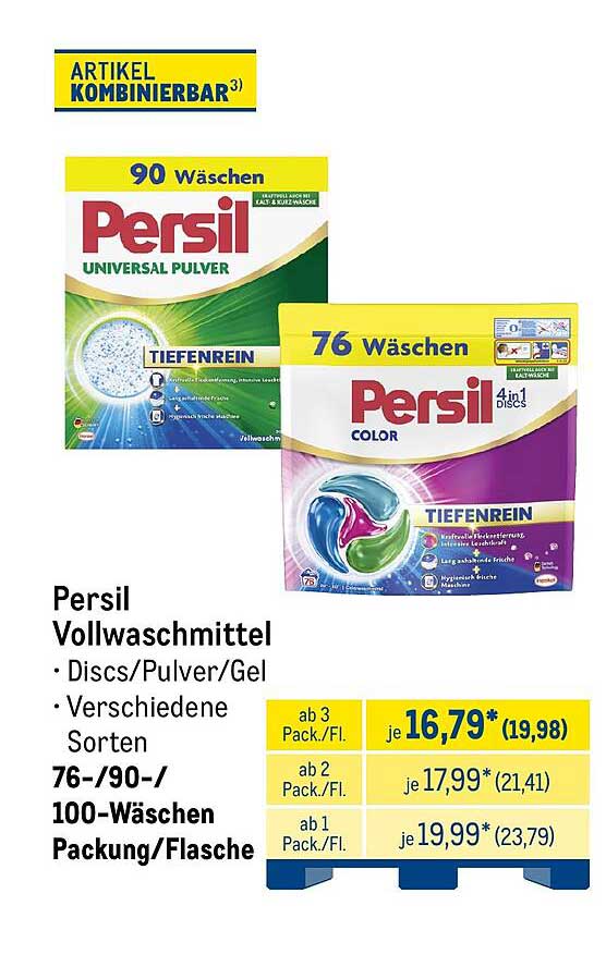 Persil Vollwaschmittel · Discs/Pulver/Gel · Verschiedene Sorten · 76-/90-/100-Wäschen Packung/Flasche