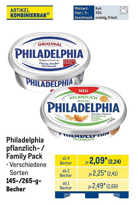 Philadelphia pflanzlich- / Family Pack • Verschiedene Sorten 145-/265-g-Becher