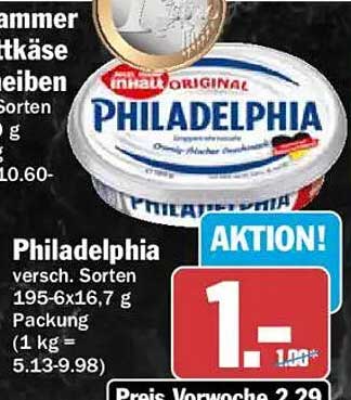 Philadelphia versch. Sorten 195-6x16,7 g Packung (1 kg = 5.13-9.98)