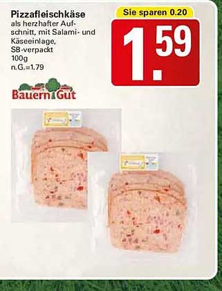 Pizzafleischkäse als herzhafter Aufschnitt, mit Salami- und Käseeinlage, SB-verpackt 100 g