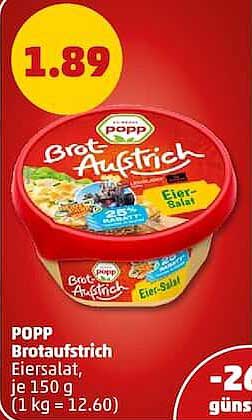 POPP Brotaufstrich Eiersalat, je 150 g (1 kg = 12.60)