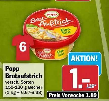 Popp Brotaufstrich versch. Sorten 150-120 g Becher (1 kg = 6.67-8.33)