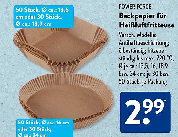 POWER FORCE Backpapier für Heißluftfritteuse