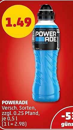 POWERADE Versch. Sorten, zzgl. 0.25 Pfand, je 0,5 l (1 l = 2.98)
