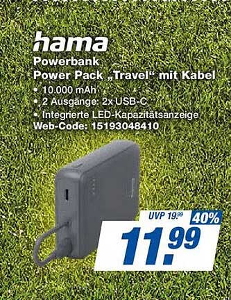 Powerbank Power Pack „Travel“ mit Kabel
