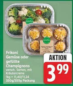 Prikoni Gemüse oder gefüllte Champignons, vers. Sorten, mit Kräutercreme, kg = 11,40/11,24, 350g/355g Packung