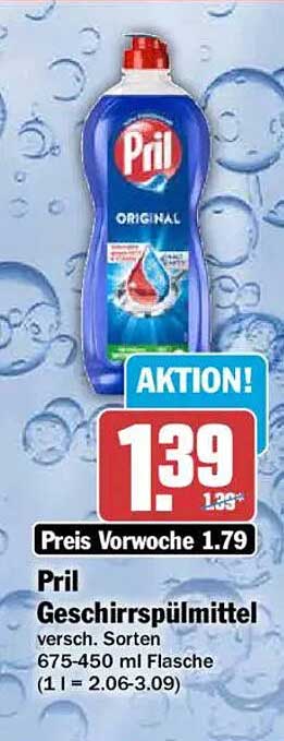 Pril Geschirrspülmittel versch. Sorten 675-450 ml Flasche (1 l = 2.06-3.09)