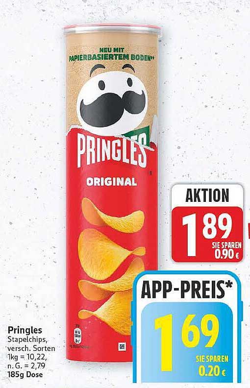 Pringles Stapelchips, versch. Sorten 1kg = 10,22, n.G. = 2,79 185g Dose