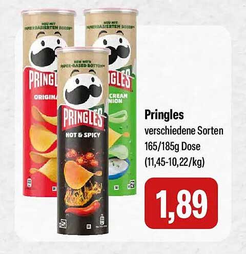 Pringles verschiedene Sorten 165/185g Dose (11,45-10,22/kg)