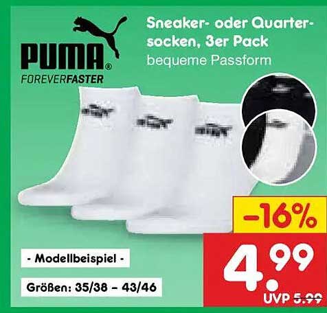 PUMA FOREVERFASTER Sneaker- oder Quarter-socken, 3er Pack bequeme Passform
