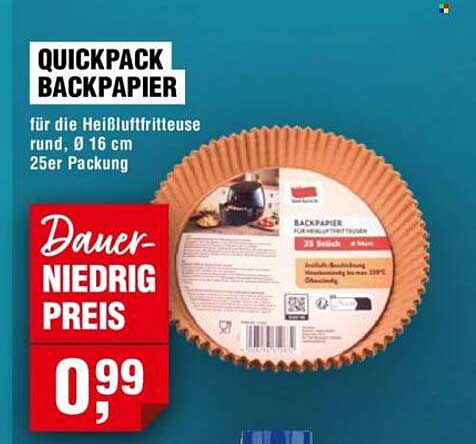 QUICKPACK BACKPAPIER für die Heißluftfritteuse rund, Ø 16 cm 25er Packung