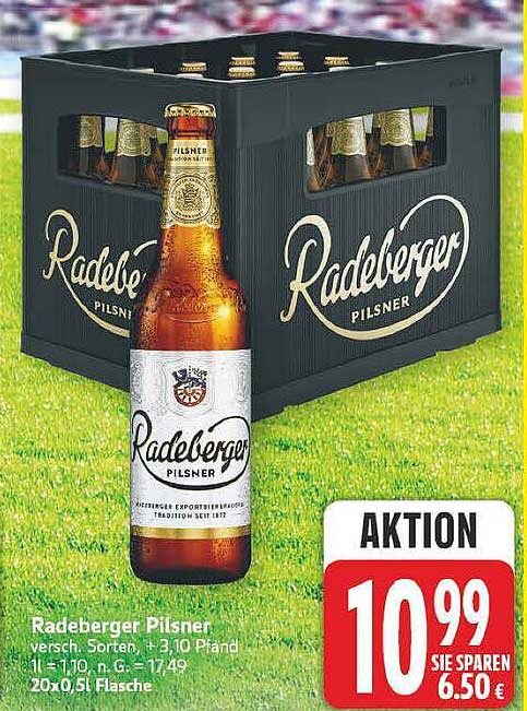 Radeberger Pilsner versch. Sorten, + 3,10 Pfand 1 l = 1,10, n. G. = 17,49 20x0,5l Flasche