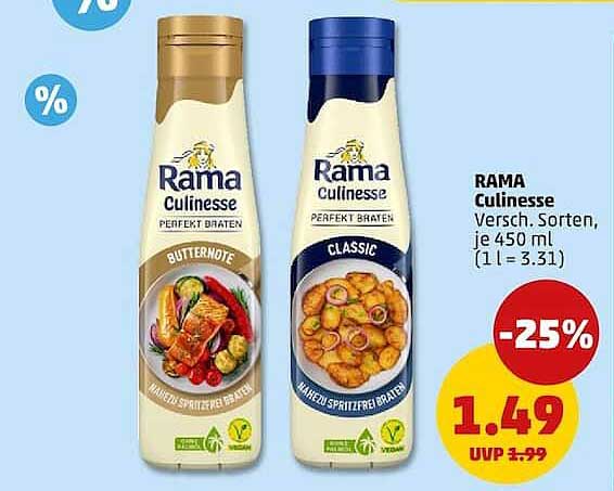 RAMA Culinesse Versch. Sorten, je 450 ml (1 l = 3.31)