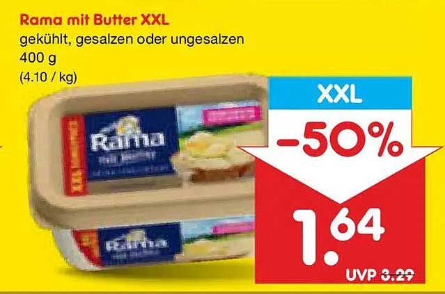 Rama mit Butter XXL gekühlt, gesalzen oder ungesalzen 400 g