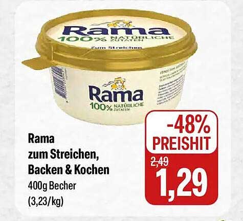 Rama zum Streichen, Backen & Kochen 400g Becher (3,23/kg)
