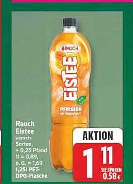 Rauch Eistee versch. Sorten + 0,25 Pfand 1 l = 0,89, n. G. = 1,69 1,25l PET-Flasche