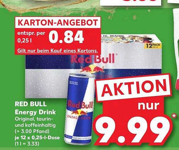 RED BULL Energy Drink Original, taurinhaltig und koffeinhaltig (+ 3.00 Pfand) je 12 x 0,25l-Dose (1l = 3,33)
