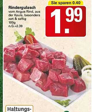 Rindergulasch vom Angus Rind, aus der Keule, besonders zart & saftig 100g