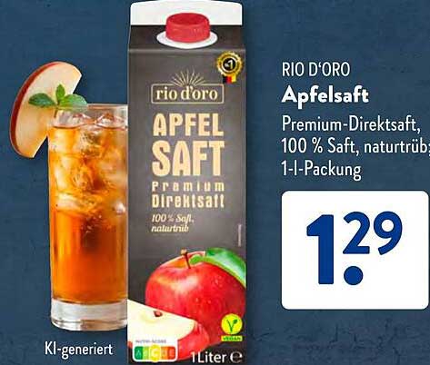 RIO D'ORO Apfelsaft Premium-Direktsaft, 100 % Saft, naturtrüb, 1 l-Packung