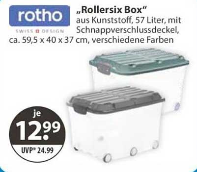 „Rollersix Box“ aus Kunststoff, 57 Liter, mit Schnappverschlussdeckel, ca. 59,5 x 40 x 37 cm, verschiedene Farben