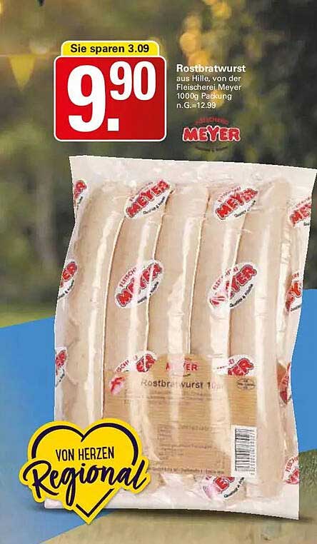Rostbratwurst aus Hilla, von der Fleischerei Meyer 1000g Packung n.G. 12,99