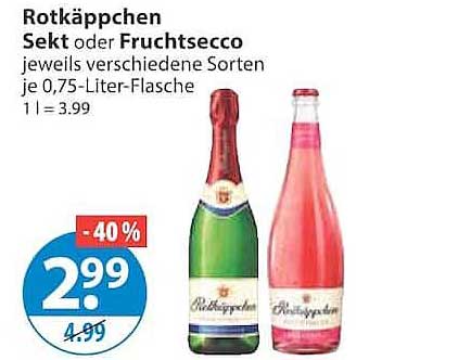 Rotkäppchen Sekt oder Fruchtsecco jeweils verschiedene Sorten je 0,75-Liter-Flasche 1 l = 3.99