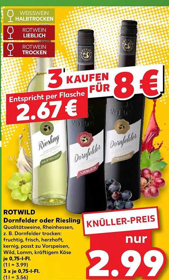 ROTWILD Dornfelder oder Riesling Qualitätsweine, Rheinhessen