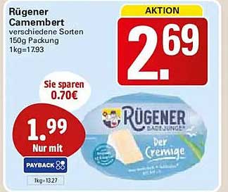 Rügener Camembert verschiedene Sorten 150g Packung 1kg=17.93