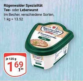 Rügenwalder Spezialität Tee- oder Leberwurst Im Becher, verschiedene Sorten, 1 kg = 13.52